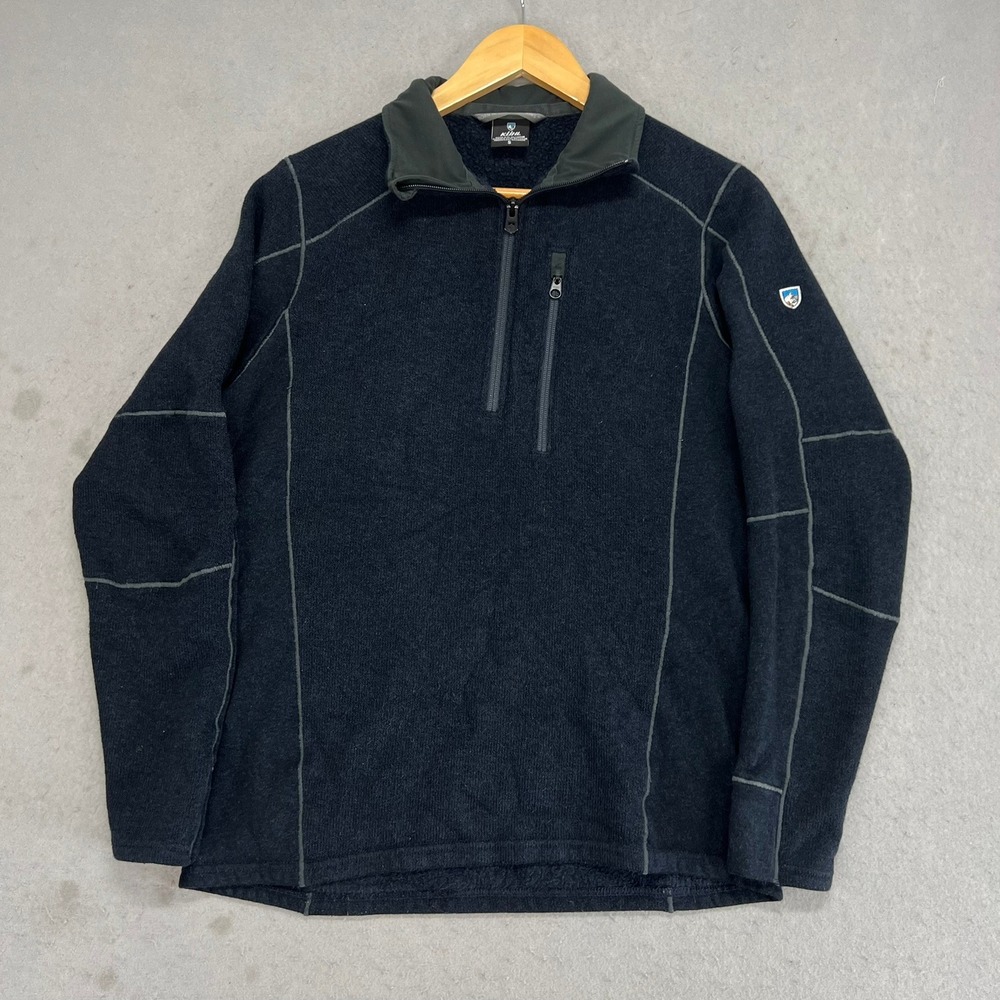 Kuhl Revel 1/4 Quarter Zip Fleece Pullover Kashmira Mens S Navy Blue Thumbholes